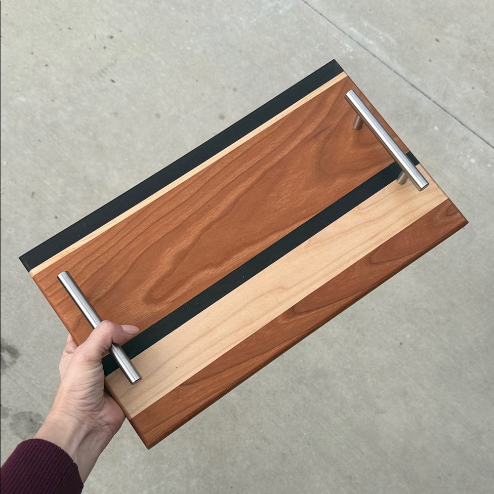 Elegant handmade Wooden Tray with Metal Handles - 15.75 inches by 9